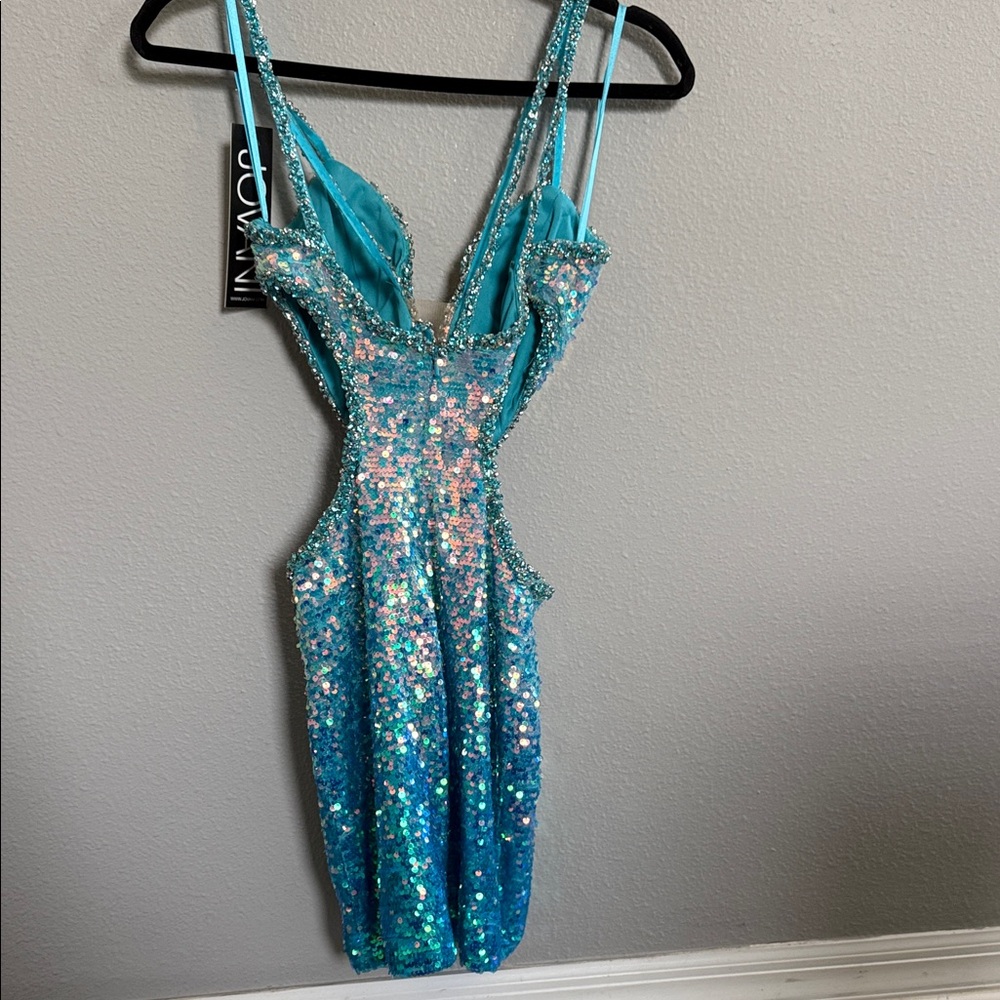 Jovani Iridescent Turquoise Sequin Cutout Dress BNWT - Picture 4 of 6